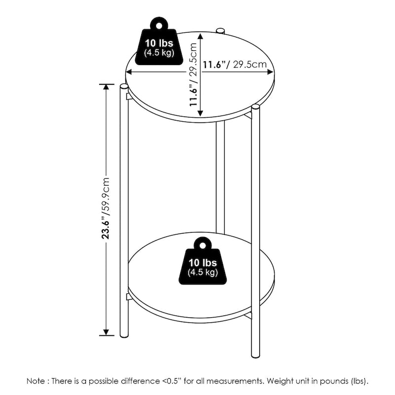 Table d'appoint ronde moderne à 2 niveaux Besi avec pieds en métal robustes, Americano