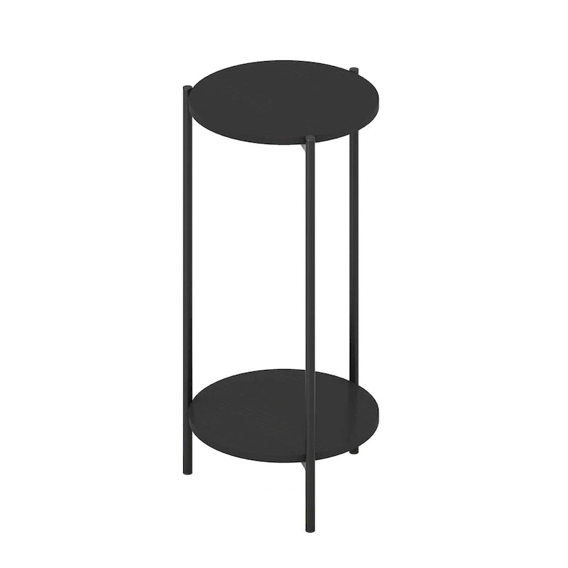 Table d'appoint ronde moderne à 2 niveaux Besi avec pieds en métal robustes, Americano