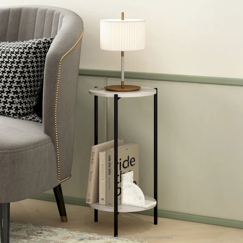 Table d'appoint ronde moderne à 2 niveaux Besi avec pieds en métal robustes, Americano