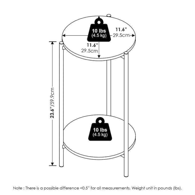 Table d'appoint ronde moderne à 2 niveaux Besi avec pieds en métal robustes, Americano