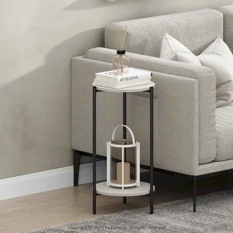 Table d'appoint ronde moderne à 2 niveaux Besi avec pieds en métal robustes, Americano
