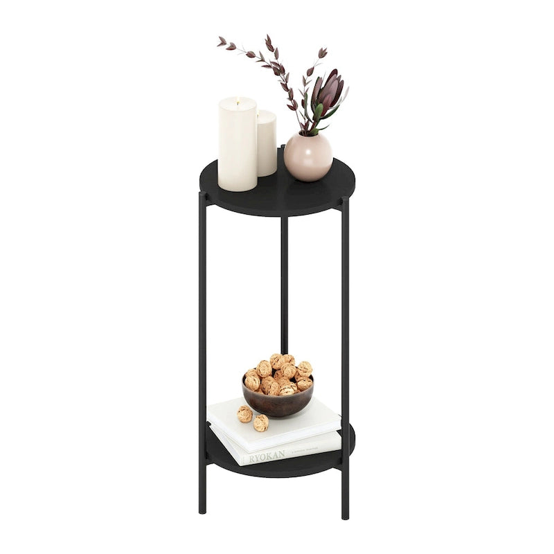 Table d'appoint ronde moderne à 2 niveaux Besi avec pieds en métal robustes, Americano