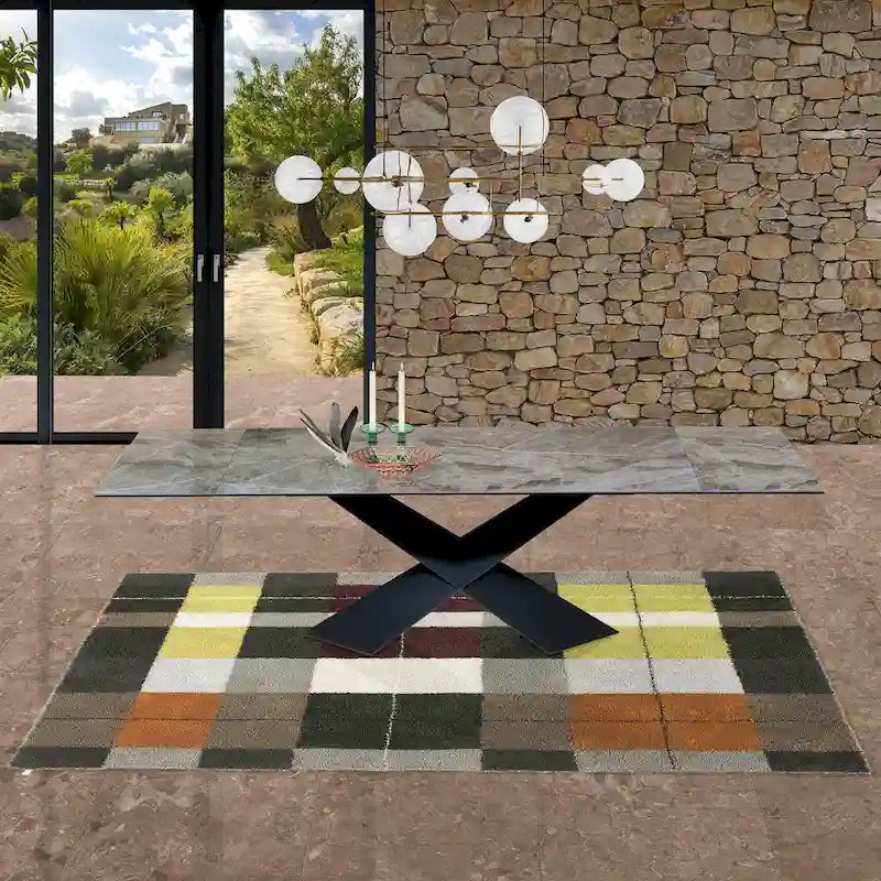 Table à manger extensible avec plateau en céramique grise - 180/270\*90\*75 cm