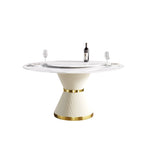 Table à manger moderne en marbre ronde de 59 po avec plateau tournant