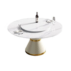 Table à manger moderne en marbre ronde de 59 po avec plateau tournant