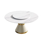 Table à manger moderne en marbre ronde de 59 po avec plateau tournant