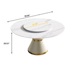 Table à manger moderne en marbre ronde de 59 po avec plateau tournant