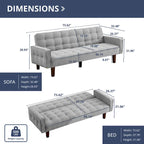 Canapé-lit futon, canapé-lit convertible moderne avec accoudoirs pour studio, bureau, appartement, petit espace de vie, salle de jeux