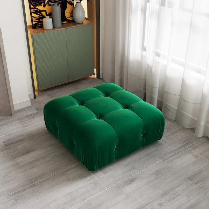 Pouf carré minimaliste en velours capitonné