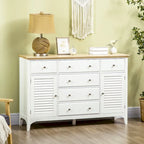 HOMCOM Modern Sideboard with Drawers, Buffet Cabinet with Storage Cabinets, Rubberwood Top and Adjustable Shelves, White