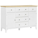 Buffet moderne avec tiroirs, meuble de rangement avec placards, plateau en bois d'hévéa et étagères réglables, blanc