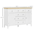 Buffet moderne avec tiroirs, meuble de rangement avec placards, plateau en bois d'hévéa et étagères réglables, blanc