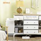 Buffet moderne avec tiroirs, meuble de rangement avec placards, plateau en bois d'hévéa et étagères réglables, blanc