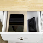 Buffet moderne avec tiroirs, meuble de rangement avec placards, plateau en bois d'hévéa et étagères réglables, blanc