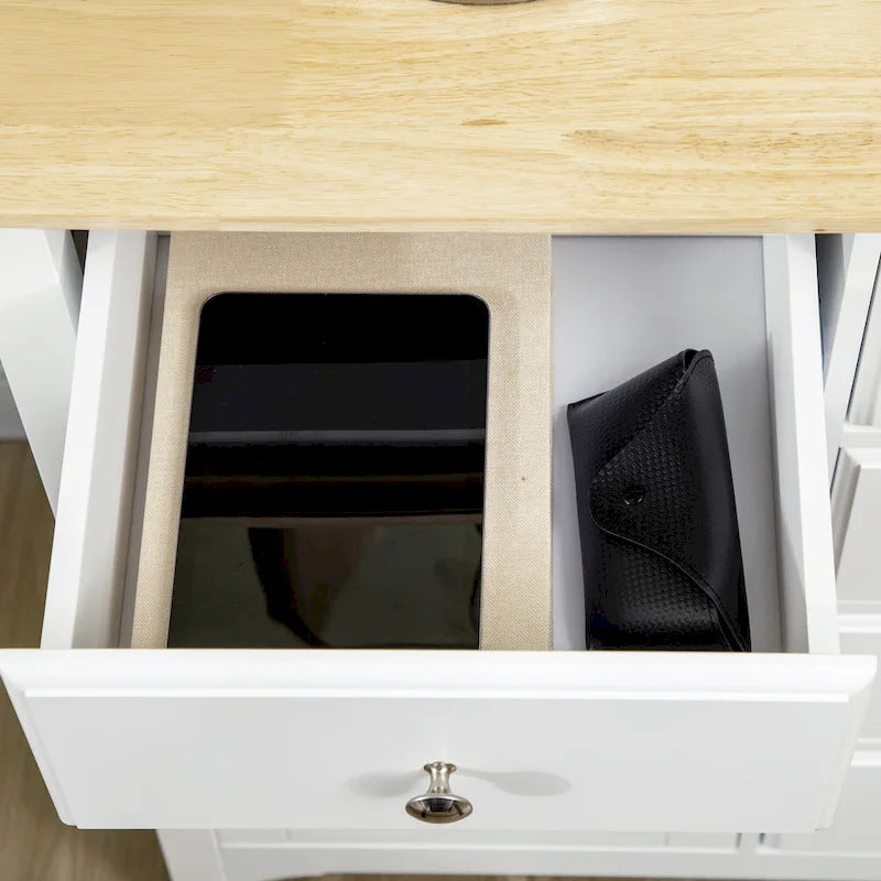 Buffet moderne avec tiroirs, meuble de rangement avec placards, plateau en bois d'hévéa et étagères réglables, blanc