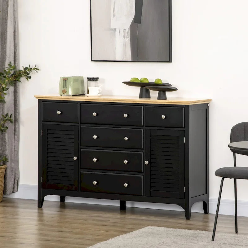 Buffet moderne avec tiroirs, meuble de rangement avec placards, plateau en bois d'hévéa et étagères réglables, blanc