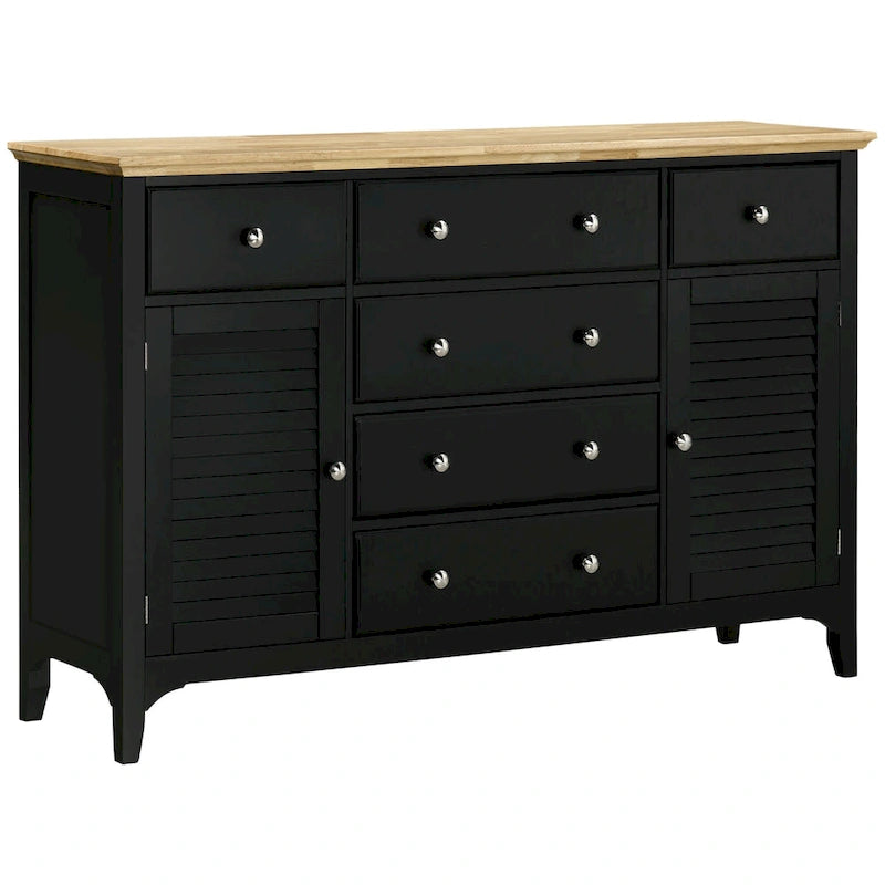 Buffet moderne avec tiroirs, meuble de rangement avec placards, plateau en bois d'hévéa et étagères réglables, blanc