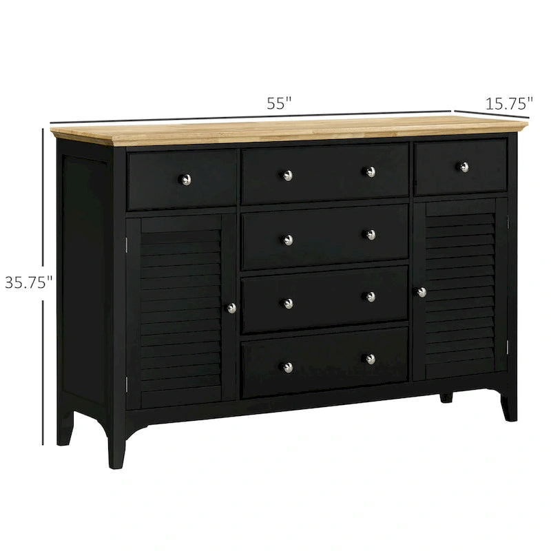 Buffet moderne avec tiroirs, meuble de rangement avec placards, plateau en bois d'hévéa et étagères réglables, blanc