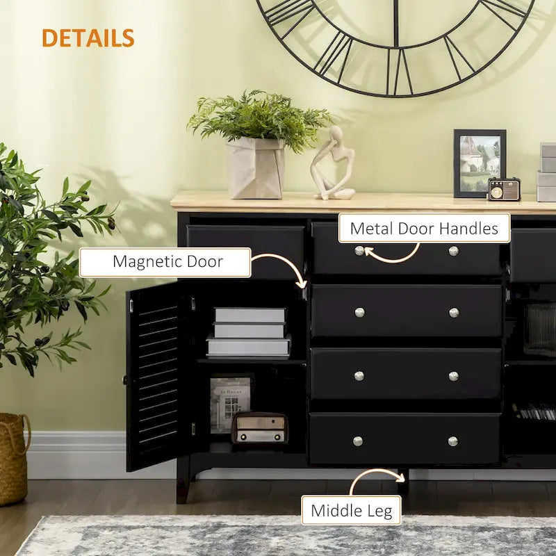 Buffet moderne avec tiroirs, meuble de rangement avec placards, plateau en bois d'hévéa et étagères réglables, blanc