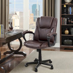 Chaise de bureau Homall Executive marron en cuir PU épais et rembourré, ergonomique, dossier mi-haut, pour bureau et usage commercial