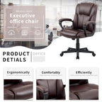 Chaise de bureau Homall Executive marron en cuir PU épais et rembourré, ergonomique, dossier mi-haut, pour bureau et usage commercial