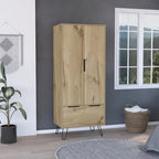 TUHOME Augusta Closet with Hanging Rod, Drawer, Hairpin Legs, and Double Door Cabinet - N/A