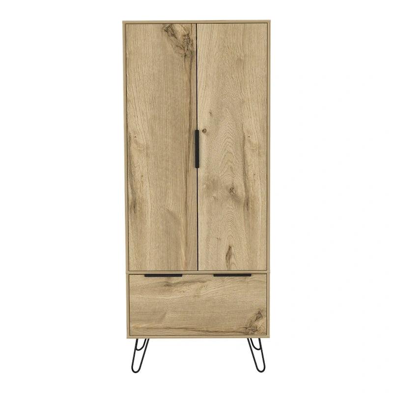 Armoire Augusta avec tringle de suspension, tiroir, pieds épingle à cheveux et placard à double porte - N/D