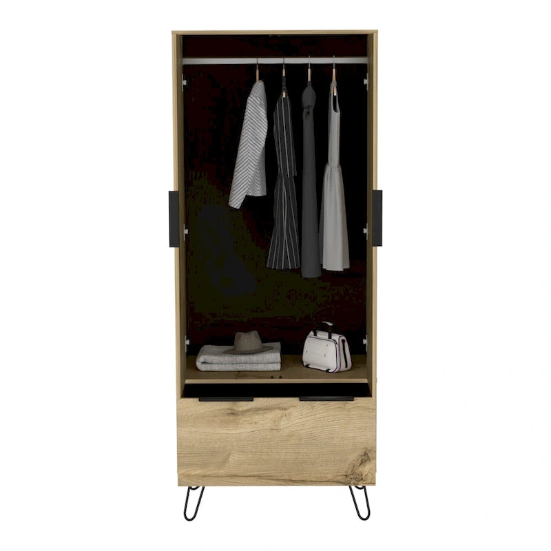 Armoire Augusta avec tringle de suspension, tiroir, pieds épingle à cheveux et placard à double porte - N/D