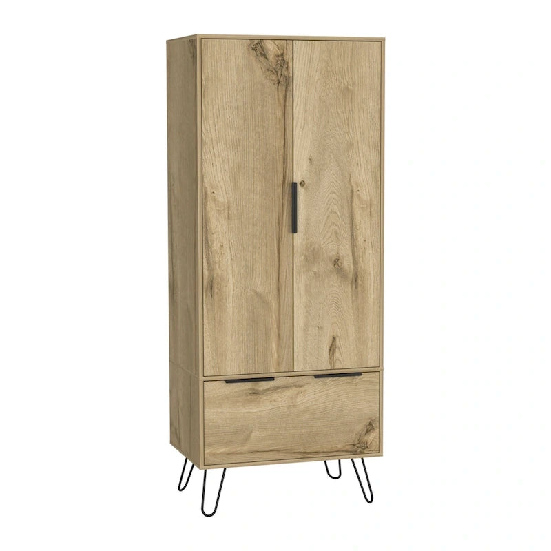 Armoire Augusta avec tringle de suspension, tiroir, pieds épingle à cheveux et placard à double porte - N/D