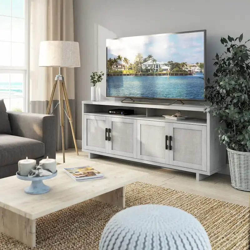 TV Stand for TVs up to 80 with Linen Doors