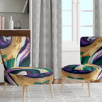 Fauteuil d'appoint moderne et contemporain et fauteuil moderne rembourrés aux motifs audacieux violet, vert et or