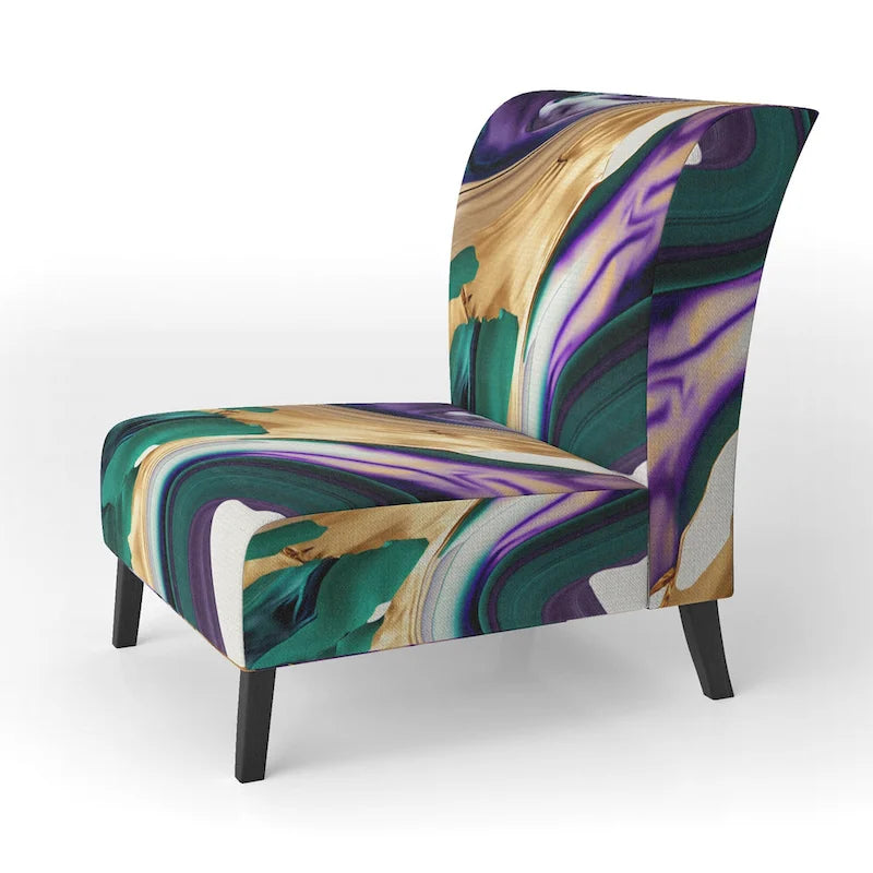 Fauteuil d'appoint moderne et contemporain et fauteuil moderne rembourrés aux motifs audacieux violet, vert et or