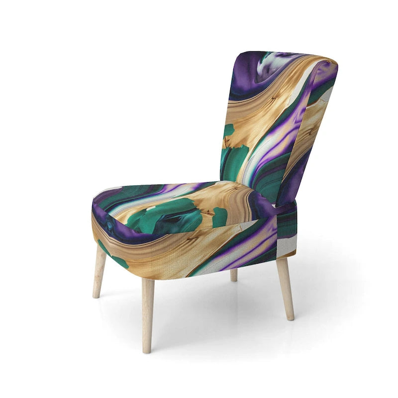 Fauteuil d'appoint moderne et contemporain et fauteuil moderne rembourrés aux motifs audacieux violet, vert et or