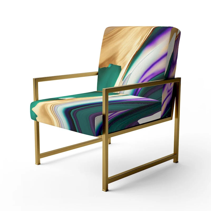 Fauteuil d'appoint moderne et contemporain et fauteuil moderne rembourrés aux motifs audacieux violet, vert et or