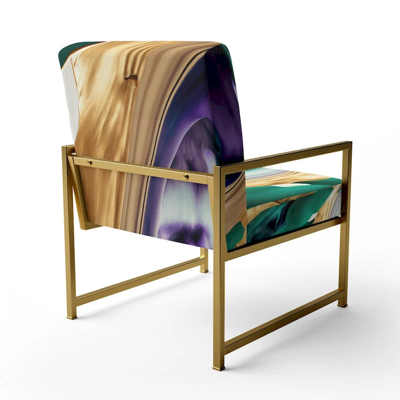 Fauteuil d'appoint moderne et contemporain et fauteuil moderne rembourrés aux motifs audacieux violet, vert et or