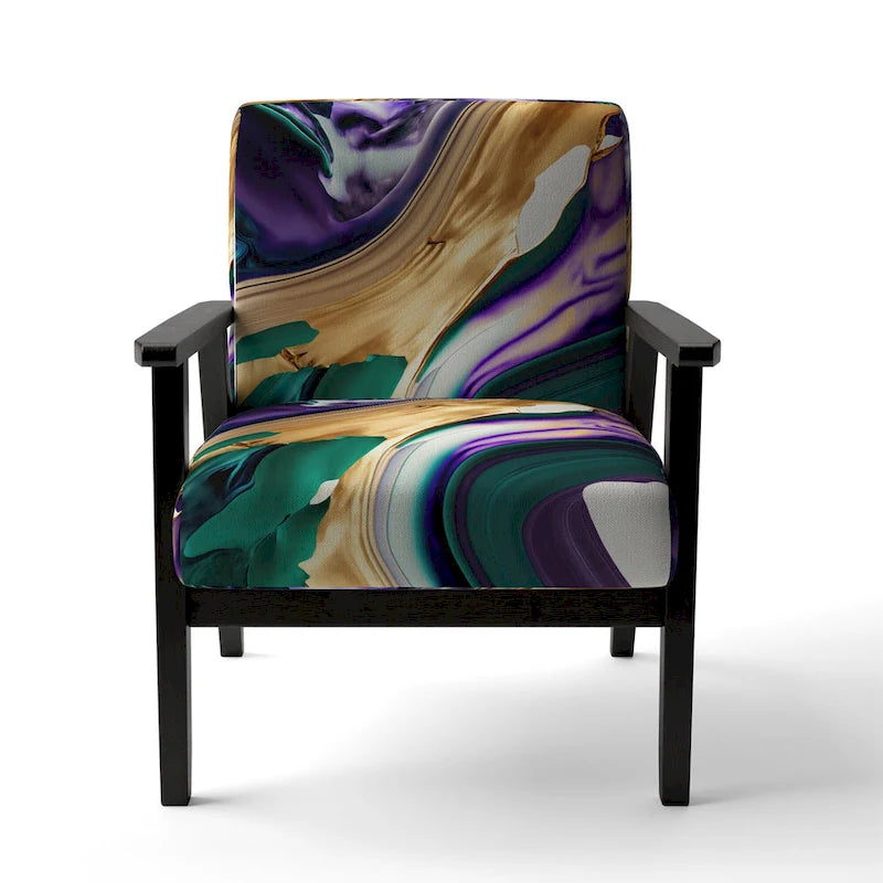 Fauteuil d'appoint moderne et contemporain et fauteuil moderne rembourrés aux motifs audacieux violet, vert et or