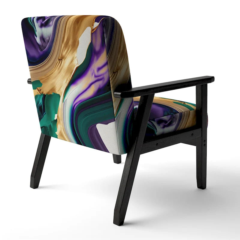 Fauteuil d'appoint moderne et contemporain et fauteuil moderne rembourrés aux motifs audacieux violet, vert et or