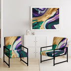Fauteuil d'appoint moderne et contemporain et fauteuil moderne rembourrés aux motifs audacieux violet, vert et or