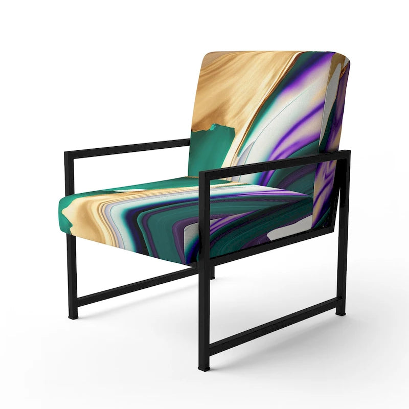 Fauteuil d'appoint moderne et contemporain et fauteuil moderne rembourrés aux motifs audacieux violet, vert et or