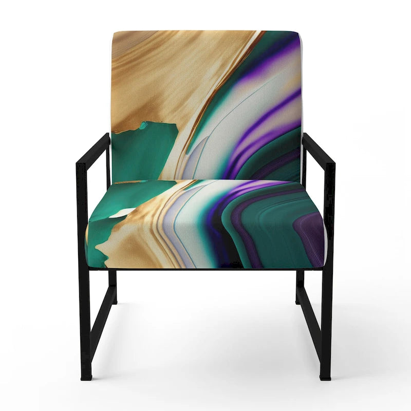 Fauteuil d'appoint moderne et contemporain et fauteuil moderne rembourrés aux motifs audacieux violet, vert et or