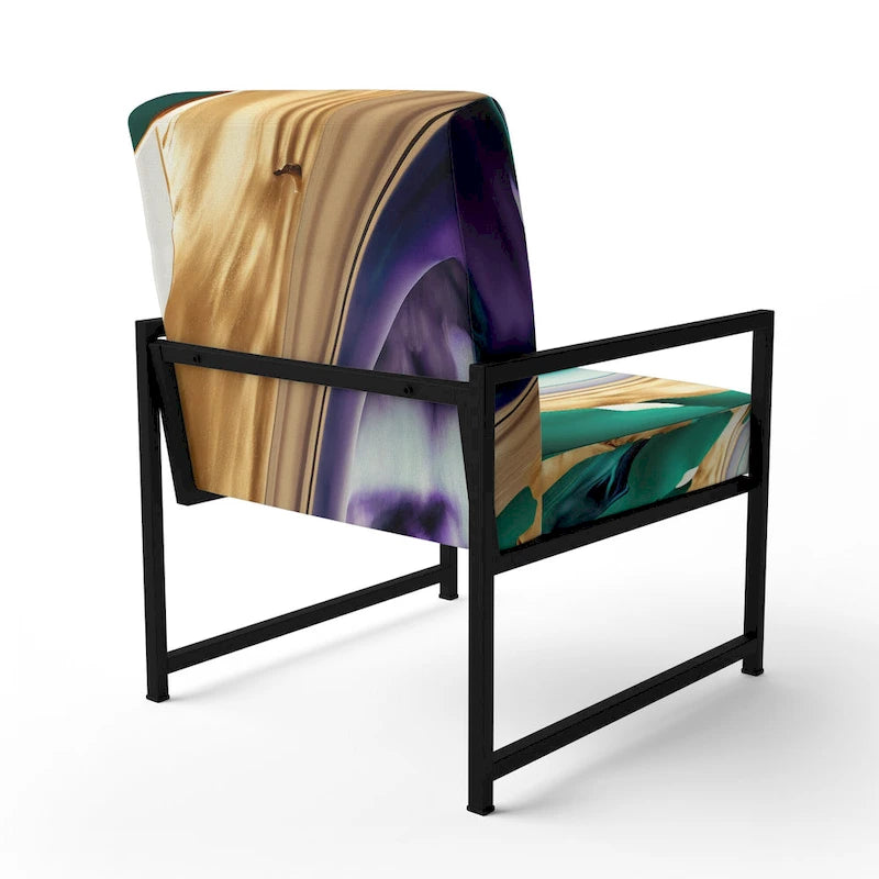 Fauteuil d'appoint moderne et contemporain et fauteuil moderne rembourrés aux motifs audacieux violet, vert et or
