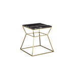 Table d'appoint Lio 45 cm, plateau en marbre noir, structure dorée en forme de sablier ouvert