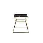 Table d'appoint Lio 45 cm, plateau en marbre noir, structure dorée en forme de sablier ouvert