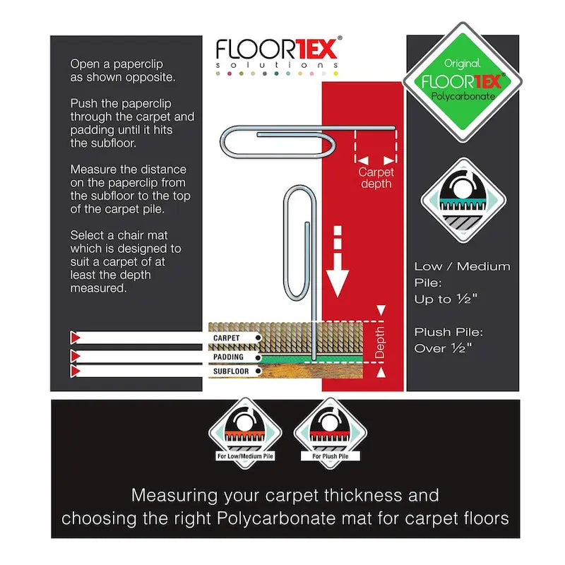 Tapis de protection rectangulaire en polycarbonate pour moquettes à poils courts - 122 x 152 cm