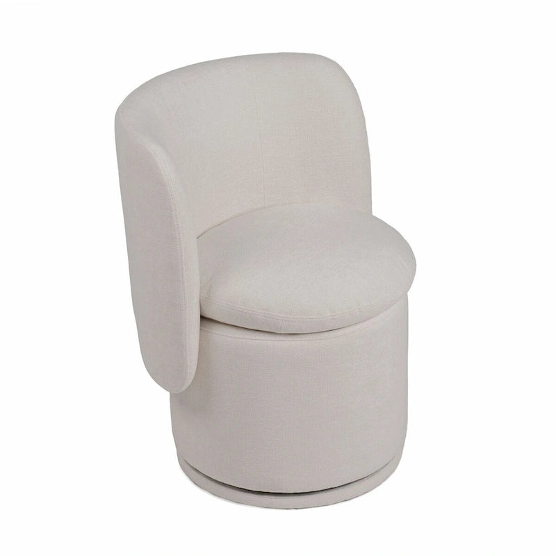 Chaise de salle à manger pivotante, 26 pouces, tissu blanc cassé, dossier à oreilles, bois
